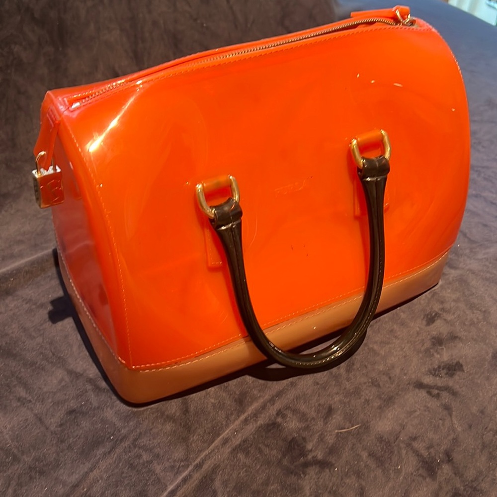 Furla candy bag orange and tan used bag